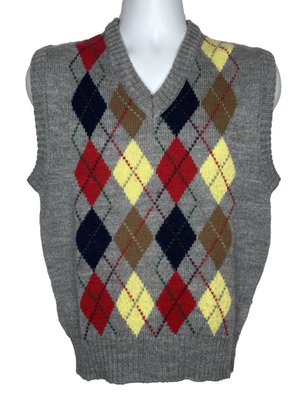 Vintage 80s West Coast Ways Sweater Vest Size L Gray Argyle Classic Preppy